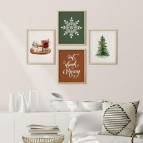 PixonSign Framed Wall Art Merry Christmas Pine Tree Snowflake Mulled, Set of 4 Cartoon Wall Decor Arts, Holiday Wall Décor, Adhesive Canvas Posters, Modern Home Artwork - 11"x14" Natural