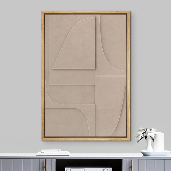 PixonSign Framed Wall Art Mid-Century Brown Geometry Polygon Collage Abstract Geometric Paintings Minimalism Modern Art Decor Contemporary Canvas Prints Fine Art for Rooms - 24"x36" Natural