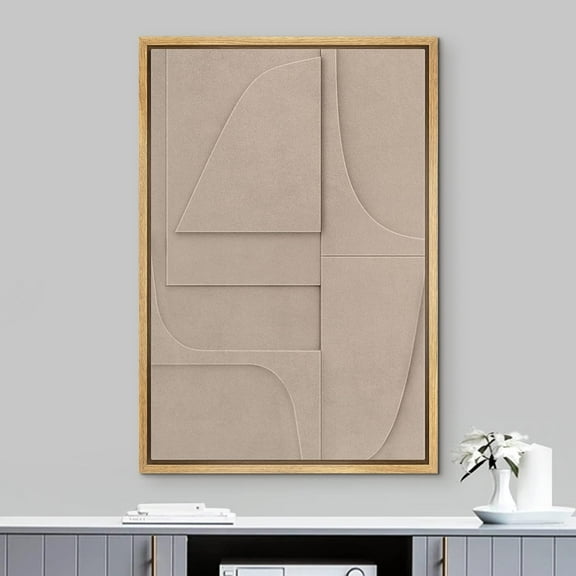 PixonSign Framed Wall Art Mid-Century Brown Geometry Polygon Collage Abstract Geometric Paintings Minimalism Modern Art Decor Contemporary Canvas Prints Fine Art for Rooms - 16"x24" Natural