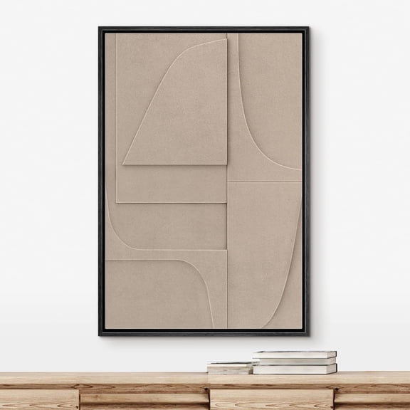 PixonSign Framed Wall Art Mid-Century Brown Geometry Polygon Collage Abstract Geometric Paintings Minimalism Modern Art Decor Contemporary Canvas Prints Fine Art for Rooms - 16"x24" Black