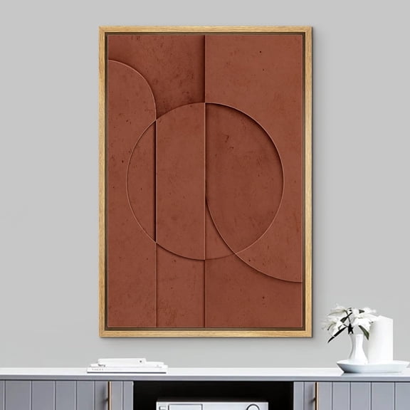 PixonSign Framed Wall Art Mid-Century Dark Brown Geometric Polygons Abstract Shape Paintings Minimalism Modern Art Decor Contemporary Canvas Prints Fine Art for Rooms - 16"x24" Natural