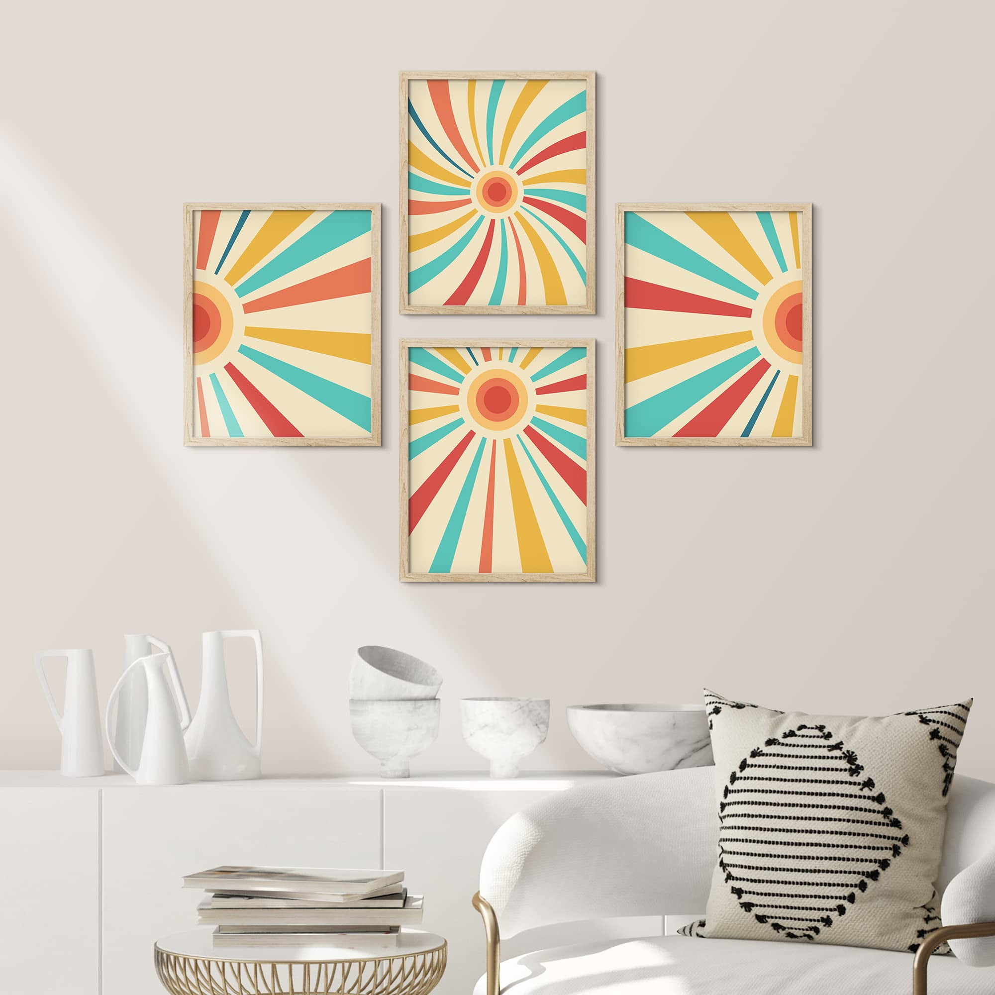 PixonSign Framed Wall Art Mid-Century Modern Retro Sunshine