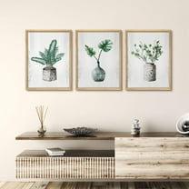 PixonSign Framed Wall Art Minimalist Botanical Vase Collection Posters, Set of 3 Green Potted Plants Illustrations Wall Decor, Adhesive Canvas Prints for Home Decor - 8"x10" Natural