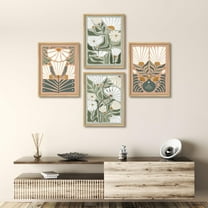 PixonSign Framed Wall Art Minimalist Floral Design Scandinavian Flower Posters, Set of 4 Daisy Flowers Botanical Illustrations Wall Decor, Adhesive Canvas Prints for Home Decor - 8"x10" Natural