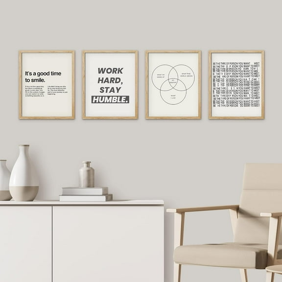 PixonSign Framed Wall Art Minimalist Saying Inspirational Prints, Set of 4 Posters, Boy's Bedroom Illustration Wall Decor, Multicolor Contemporary Wall Décor for Bedroom, Office - 8"x10" Natural