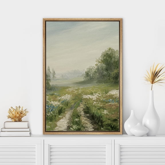 PixonSign Framed Wall Art Misty Pastel Country Flower Field Floral/Botanical Nature Artwork Rustic Plant Oil Paintings Modern Scenery Canvas Prints Contemporary for Rooms - 24"x36" Natural