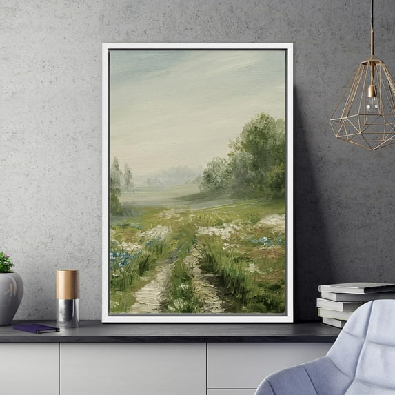 PixonSign Framed Wall Art Misty Pastel Country Flower Field Floral/Botanical Nature Artwork Rustic Plant Oil Paintings Modern Scenery Canvas Prints Contemporary for Rooms - 24"x36" White