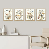 PixonSign Framed Wall Art Modern Dried Flower Exhibition Posters, Set of 4 Colorful Wildflowers Botanical Illustrations Wall Decor, Farmhouse Adhesive Canvas Prints for Home Decor -