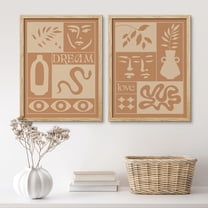 PixonSign Framed Wall Art Modernist Earth Tone Humanistic Pattern Posters, Set of 2 Bohemian Nature Art Illustrations, Adhesive Canvas Prints Farmhouse/Country Wall Decor - 11"x14" Natural