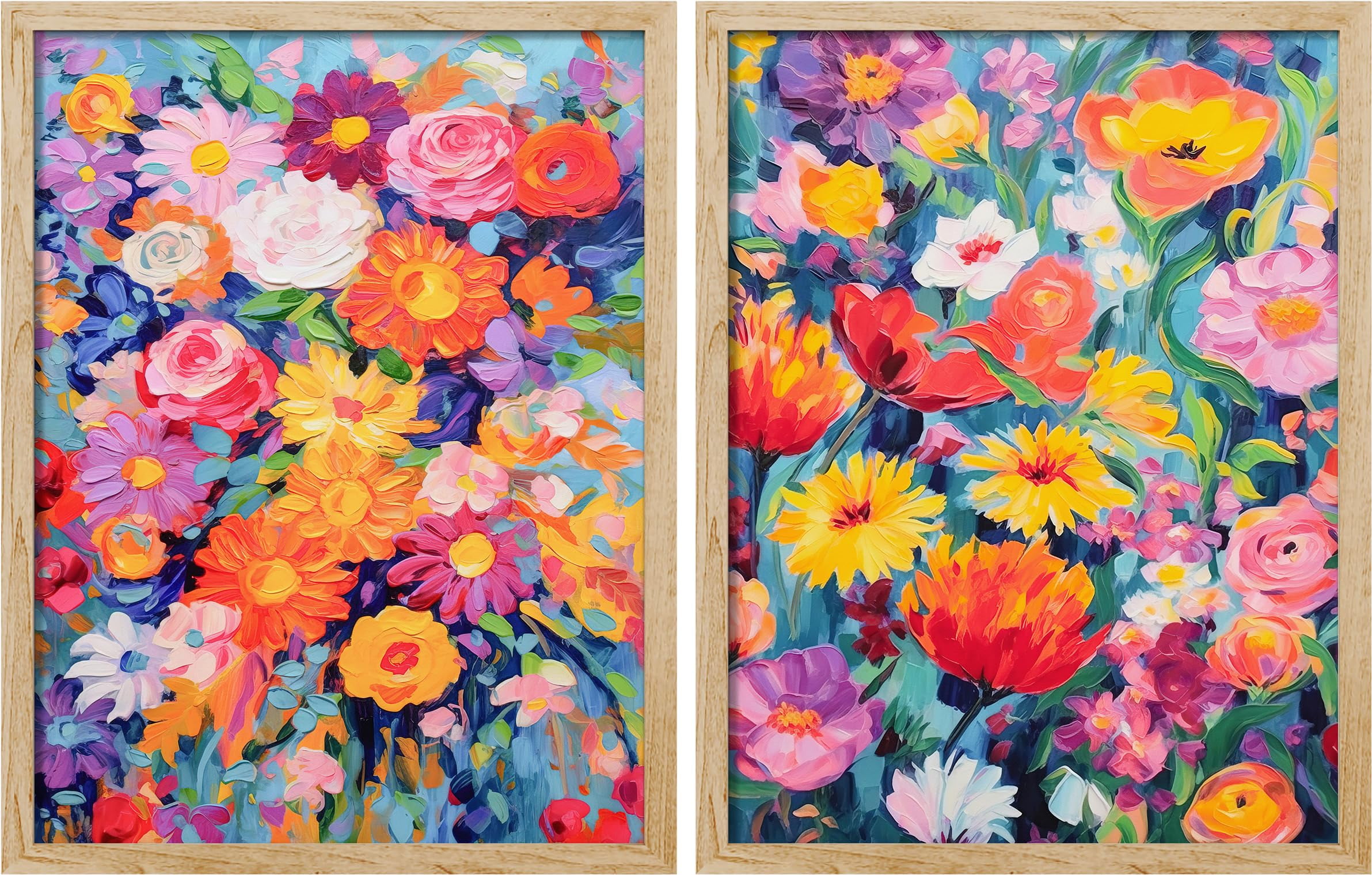 PixonSign Framed Wall Art Multicolor Flower Market Posters, Set of 2 ...
