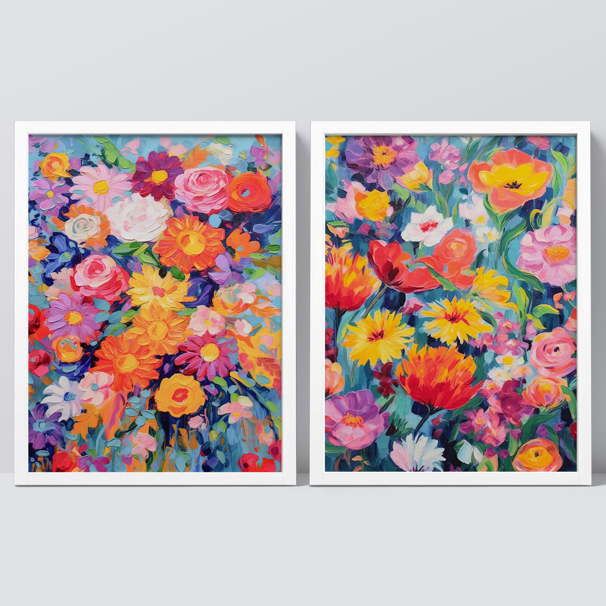 PixonSign Framed Wall Art Multicolor Flower Market Posters, Set of 2 ...