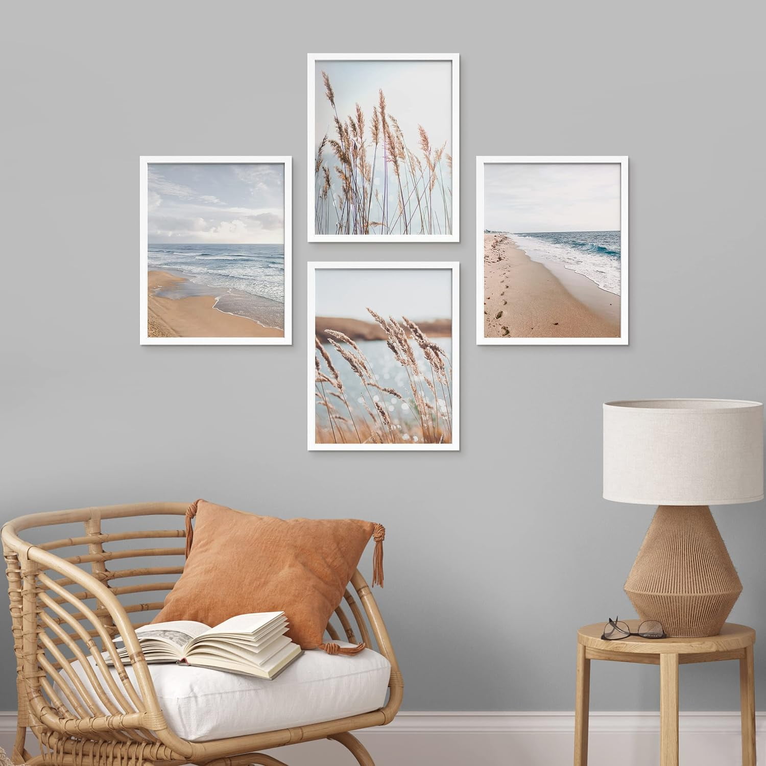 PixonSign Framed Wall Art, Ocean Sea Wave Horizon Posters, Set of 4
