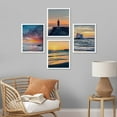 thumbnail image 1 of PixonSign Framed Wall Art Orange Sunset Lighthouse Ocean Prints, Set of 4 Sea Landscape Wall Decor Arts, Nature Wall Décor, Beach Adhesive Canvas Poster, Modern Home Artwork - 11"x14" White, 1 of 5