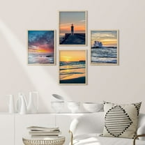 PixonSign Framed Wall Art Orange Sunset Lighthouse Ocean Prints, Set of 4 Sea Landscape Wall Decor Arts, Nature Wall Décor, Beach Adhesive Canvas Poster, Modern Home Artwork - 11"x14" Natural