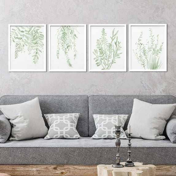PixonSign Framed Wall Art Pastel Green Forest Leaf Variety Print, Set of 4 Nature Wilderness Wall Decor Prints, Botanical Floral Leaves Wall Décor, Rustic Classic Home Artwork - 8"x10" White