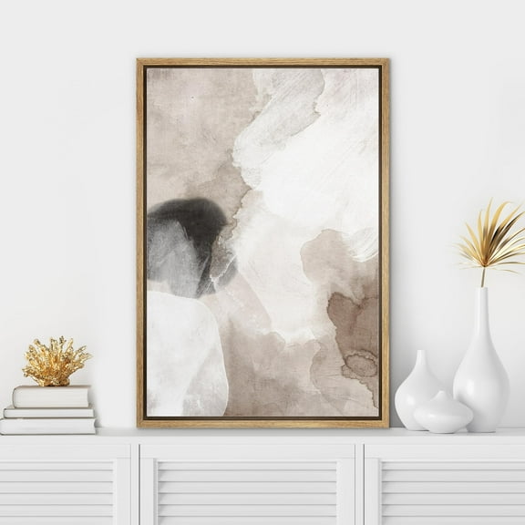 PixonSign Framed Wall Art Pastel Grunge Watercolor Gray Abstract Artwork Colorful Oil Paintings Modern Canvas Prints Minimalism Contemporary Nordic Decorative for Rooms - 24"x36" Natural