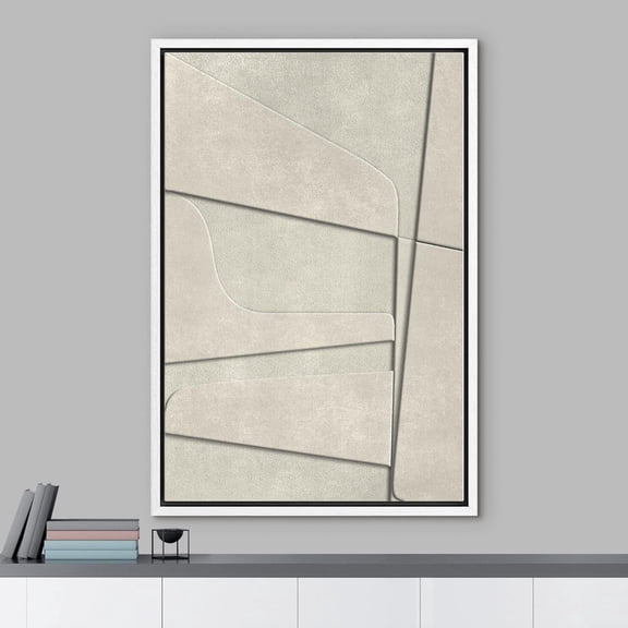 PixonSign Framed Wall Art Pastel Off-White Geometry Polygon Collage Abstract Geometric Paintings Minimalism Modern Art Decor Contemporary Canvas Prints Fine Art for Rooms - 24"x36" White