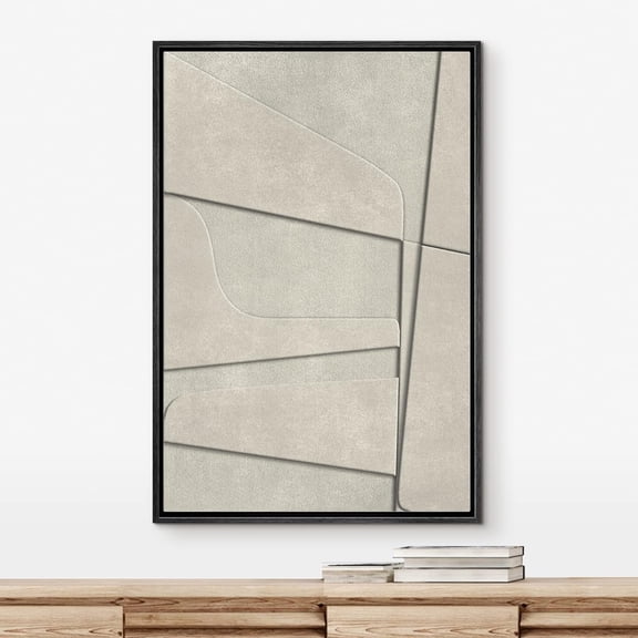 PixonSign Framed Wall Art Pastel Off-White Geometry Polygon Collage Abstract Geometric Paintings Minimalism Modern Art Decor Contemporary Canvas Prints Fine Art for Rooms - 24"x36" Black