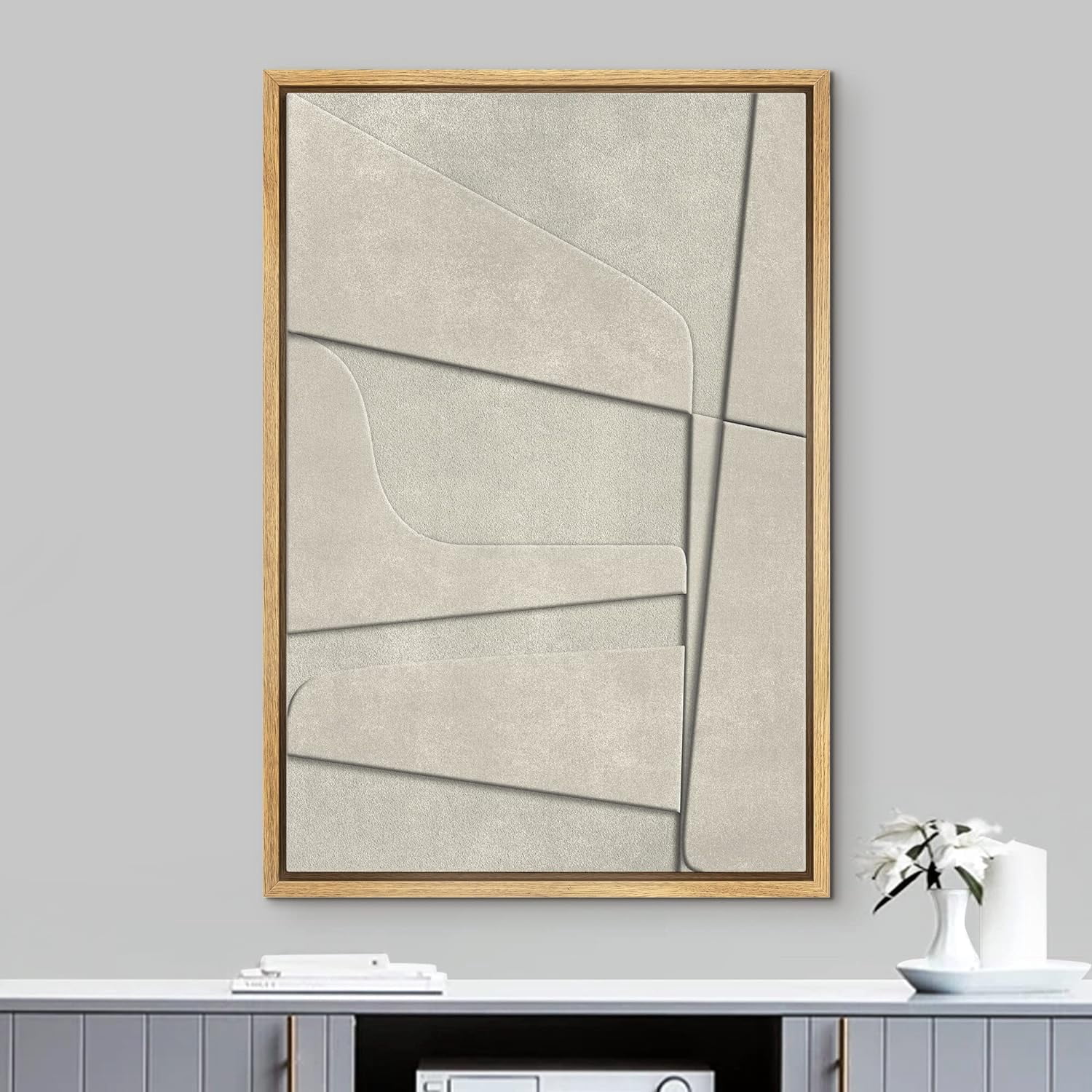 PixonSign Framed Wall Art Pastel Off-White Geometry Polygon Collage ...