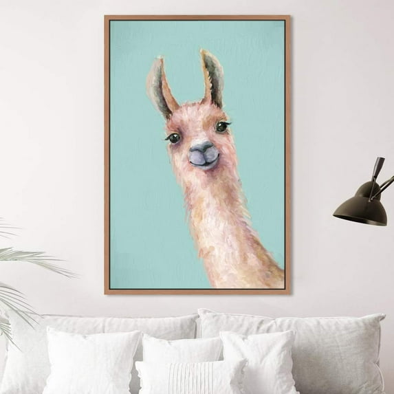 PixonSign Framed Wall Art Pastel Watercolor Brown Wool Farm Llama Nature Animals Portrait Artwork Cartoon Oil Paintings Modern Canvas Prints Colorful Fine Art for Rooms - 24"x36" Natural