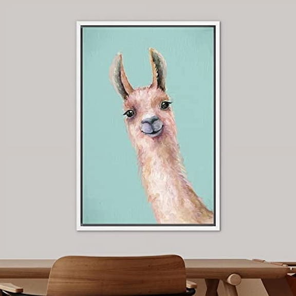 PixonSign Framed Wall Art Pastel Watercolor Brown Wool Farm Llama Nature Animals Portrait Artwork Cartoon Oil Paintings Modern Canvas Prints Colorful Fine Art for Rooms - 16"x24" White
