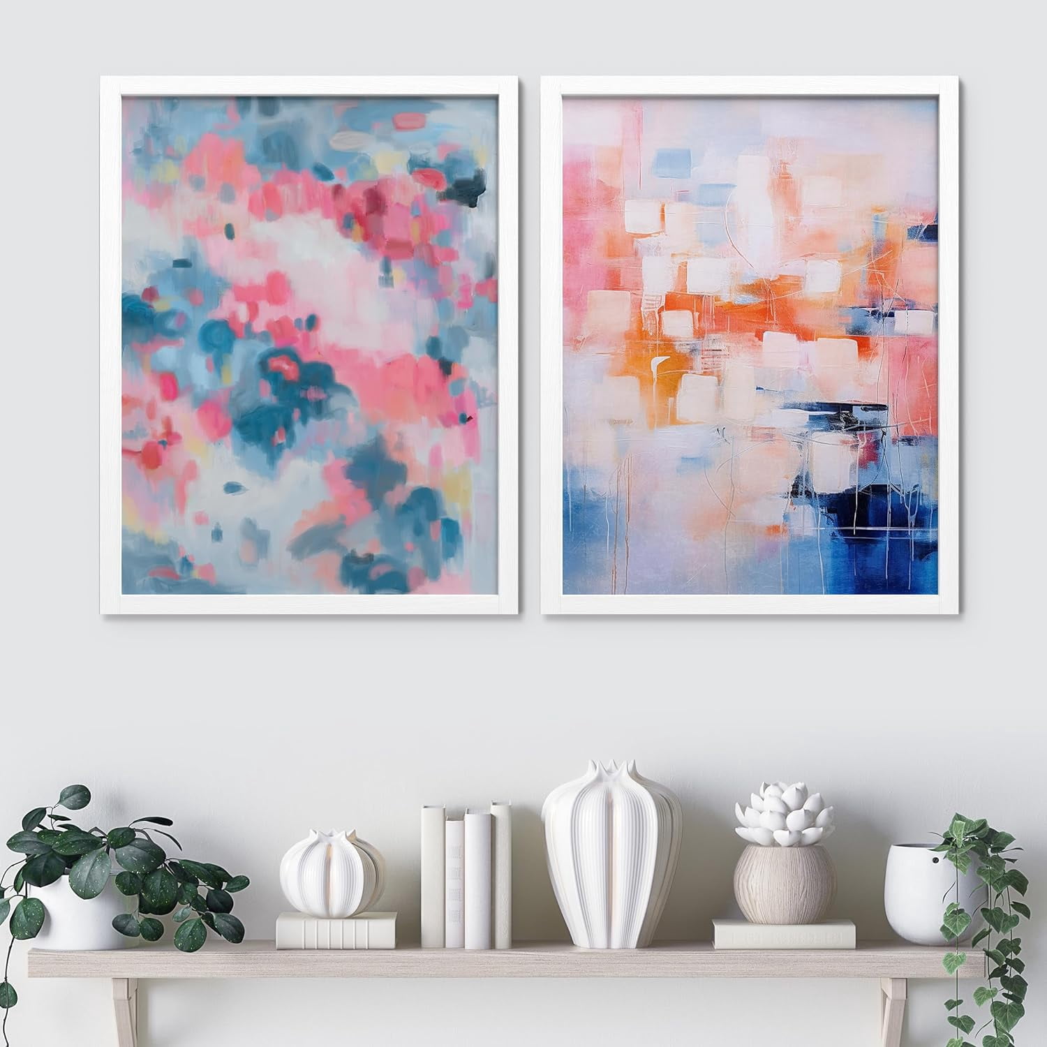 PixonSign Framed Wall Art Pastel Watercolor Navy Blue & Pink Posters ...