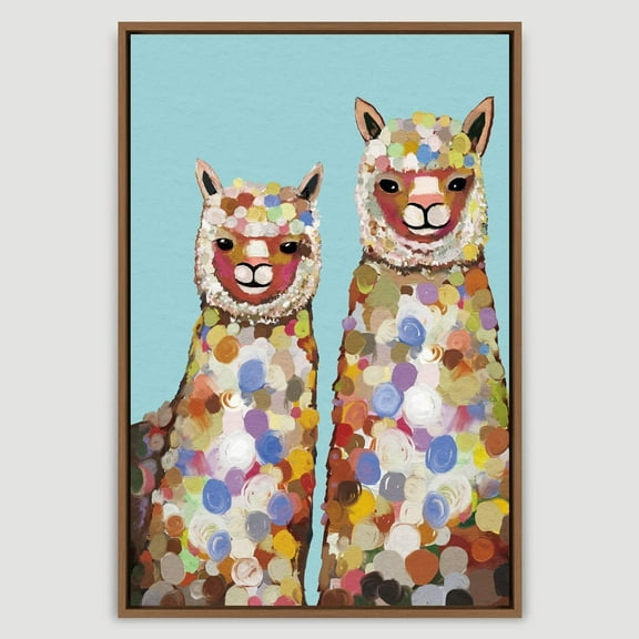 PixonSign Framed Wall Art Pastel Watercolor Rainbow Dot Llama Alpacas Nature Animals Portrait Artwork Cartoon Oil Paintings Modern Canvas Prints Colorful Fine Art for Rooms - 16"x24" Natural