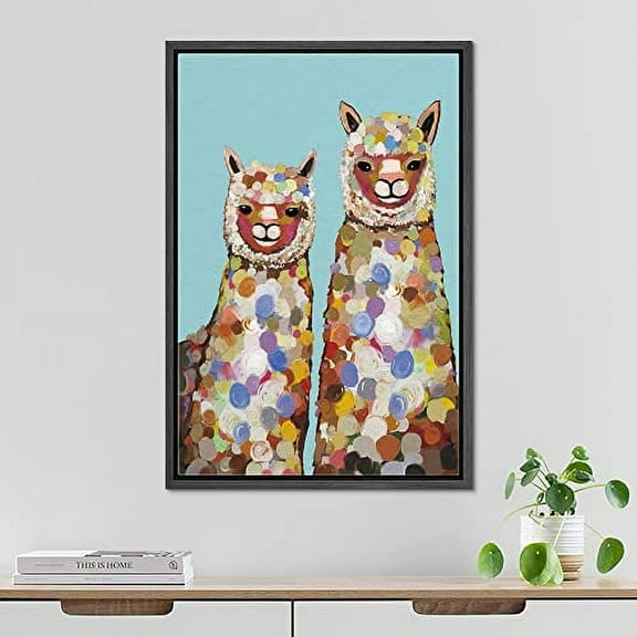 PixonSign Framed Wall Art Pastel Watercolor Rainbow Dot Llama Alpacas Nature Animals Portrait Artwork Cartoon Oil Paintings Modern Canvas Prints Colorful Fine Art for Rooms - 16"x24" Black