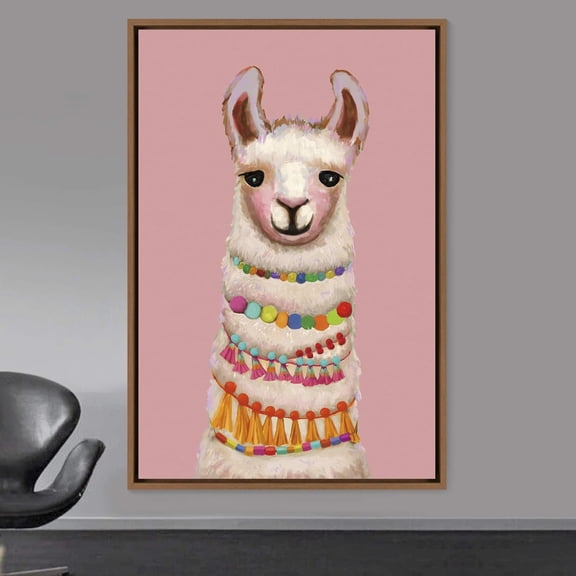 PixonSign Framed Wall Art Pastel Watercolor Rainbow Necklace Llama Nature Animals Portrait Artwork Cartoon Oil Paintings Modern Canvas Prints Colorful Fine Art for Rooms - 24"x36" Natural