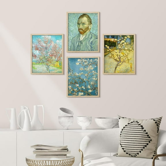 PixonSign Framed Wall Art Paul Gauguin Tahitian Women Collection Posters, Set of 4 Post-Impressionist Portraits Illustrations Wall Decor, Adhesive Canvas Prints for Home Decor - 12"x16" Natural