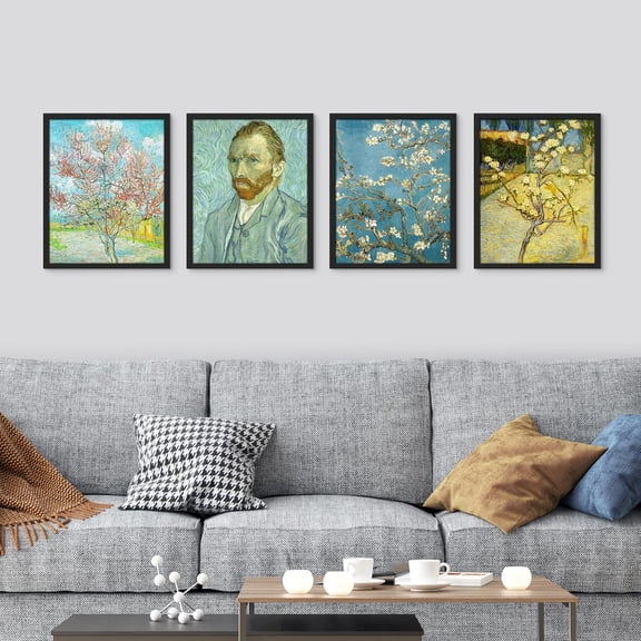 PixonSign Framed Wall Art Paul Gauguin Tahitian Women Collection Posters, Set of 4 Post-Impressionist Portraits Illustrations Wall Decor, Adhesive Canvas Prints for Home Decor - 12"x16" Black