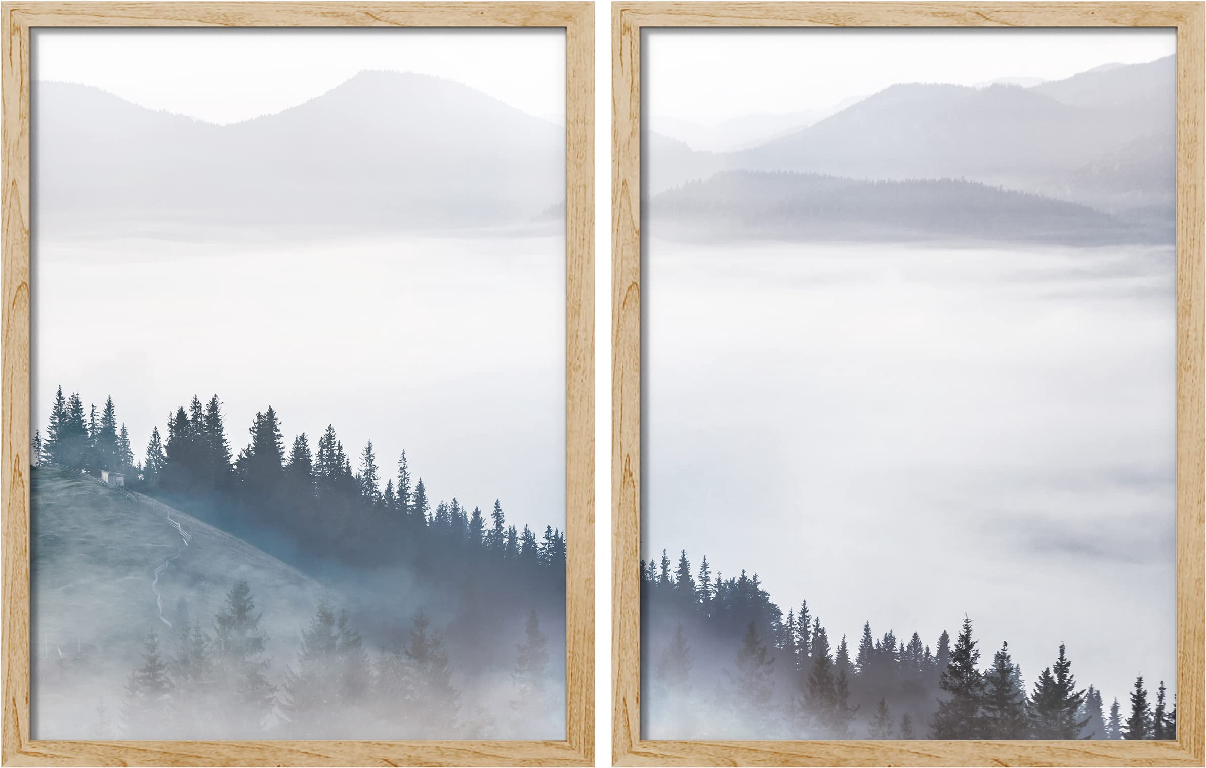 PixonSign Framed Wall Art Pine Tree Forest Posters, Set of 2 Nature ...