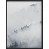 PixonSign Framed Wall Art Print Forest Peeks Out From Cloud Cover Nature Wilderness Photography Realism Modern Landscape Dramatic Dark Black and White for Living Room, Bedroom, Office - 12"x16" BLACK
