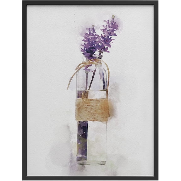 PixonSign Framed Wall Art Print Lavender Flowers in Vase with Rope Nature Plants Illustrations Modern Art Modern Group Relax/Calm Multicolor Pastel for Living Room, Bedroom, Office - 12"x16" BLACK