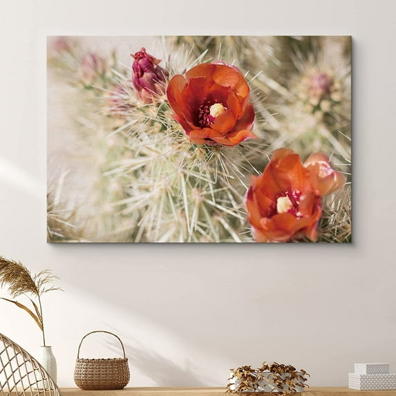 PixonSign Framed Wall Art Print Orange and Purple Cactus Flowers Nature Wilderness Photography Realism Southwest Closeup Colorful Multicolor Neon for Living Room, Bedroom, Office - 32"x48"