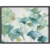 PixonSign Framed Wall Art Print Pastel Green and Yellow Gingko Biloba Forest Leaves Botanical Plants Watercolor Nature Impressionism Modern Relax/Calm for Living Room, Bedroom, Office - 12"x16" BLACK