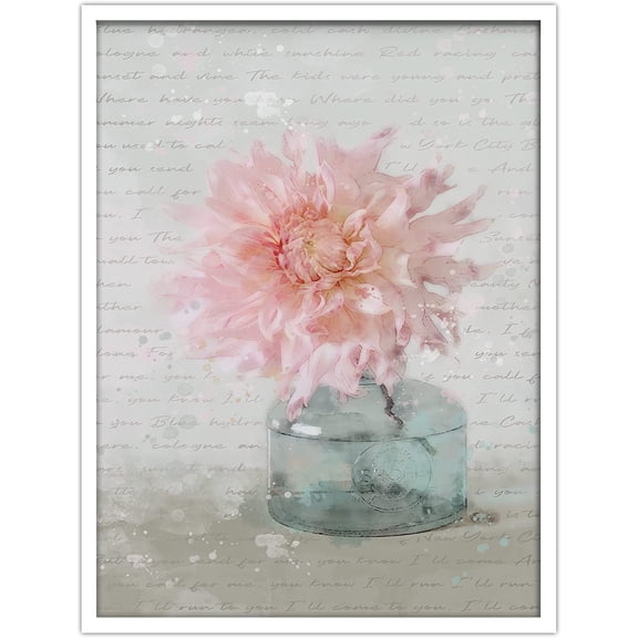 PixonSign Framed Wall Art Print Pink Carnation with Cursive Text Nature Plants Illustrations Modern Art Modern Group Relax/Calm Multicolor Pastel for Living Room, Bedroom, Office - 12"x16" WHITE