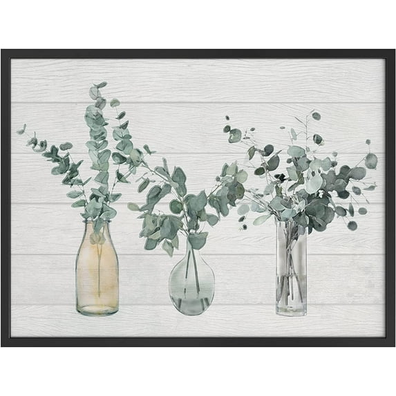 PixonSign Framed Wall Art Print Plant Growing in Watered Vases Botanical Wilderness Illustrations Modern Art Farmhouse/Country Relax/Calm Green Cool for Living Room, Bedroom, Office - 12"x16" BLACK