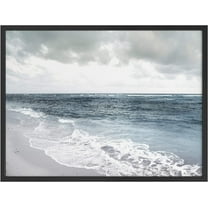 PixonSign Framed Wall Art Print Sea Wave and Sea Foam On The Beach Coastal Ocean Photography Realism Modern Landscape Relax/Calm Multicolor Cool for Living Room, Bedroom, Office - 12"x16" BLACK