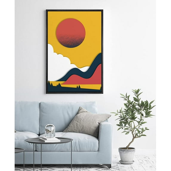 PixonSign Framed Wall Art Print Set Abstract Black and Red Mountain Range Geometric Wilderness Digital Art Modern Art Farmhouse/Country Boho Decor for Living Room, Bedroom - 24"x36" Black