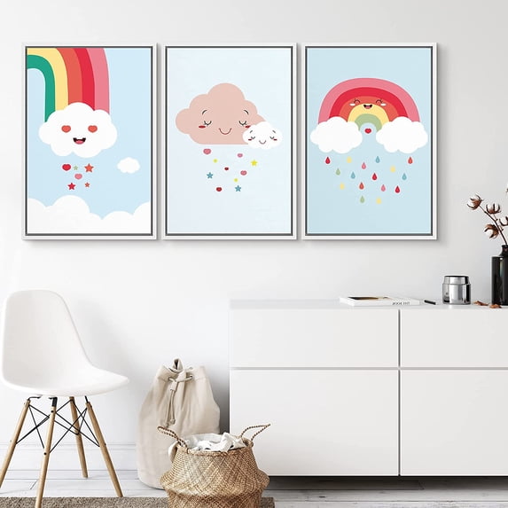 PixonSign Framed Wall Art Print Set Abstract Mid-Century Modern Semi-Circle Variety Geometric Shapes Modern Art Chic Colorful Multicolor Warm for Living Room, Bedroom, Office - 24"x36"x3 White