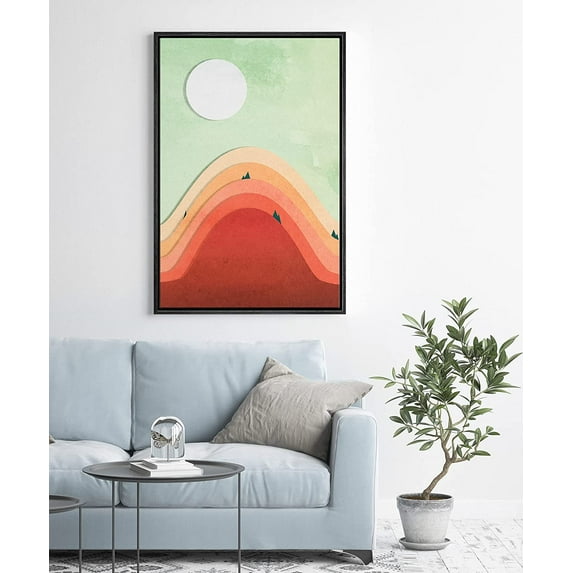 PixonSign Framed Wall Art Print Set Abstract Red and Orange Hill with Birds Geometric Wilderness Digital Art Modern Art Farmhouse/Country Boho Decor for Living Room, Bedroom - 24"x36" Black
