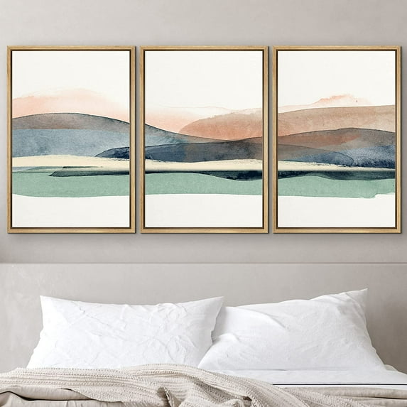 PixonSign Framed Wall Art Print Set Abstract Watercolor Mountains Geometric Shapes Illustrations Modern Art Farmhouse/Country Scenic Fun for Living Room, Bedroom, Office - 24"x36"x3 Natural