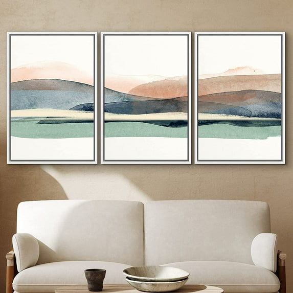 PixonSign Framed Wall Art Print Set Abstract Watercolor Mountains Geometric Shapes Illustrations Modern Art Farmhouse/Country Scenic Fun Multicolor for Living Room, Bedroom, Office - 24"x36"x3 White