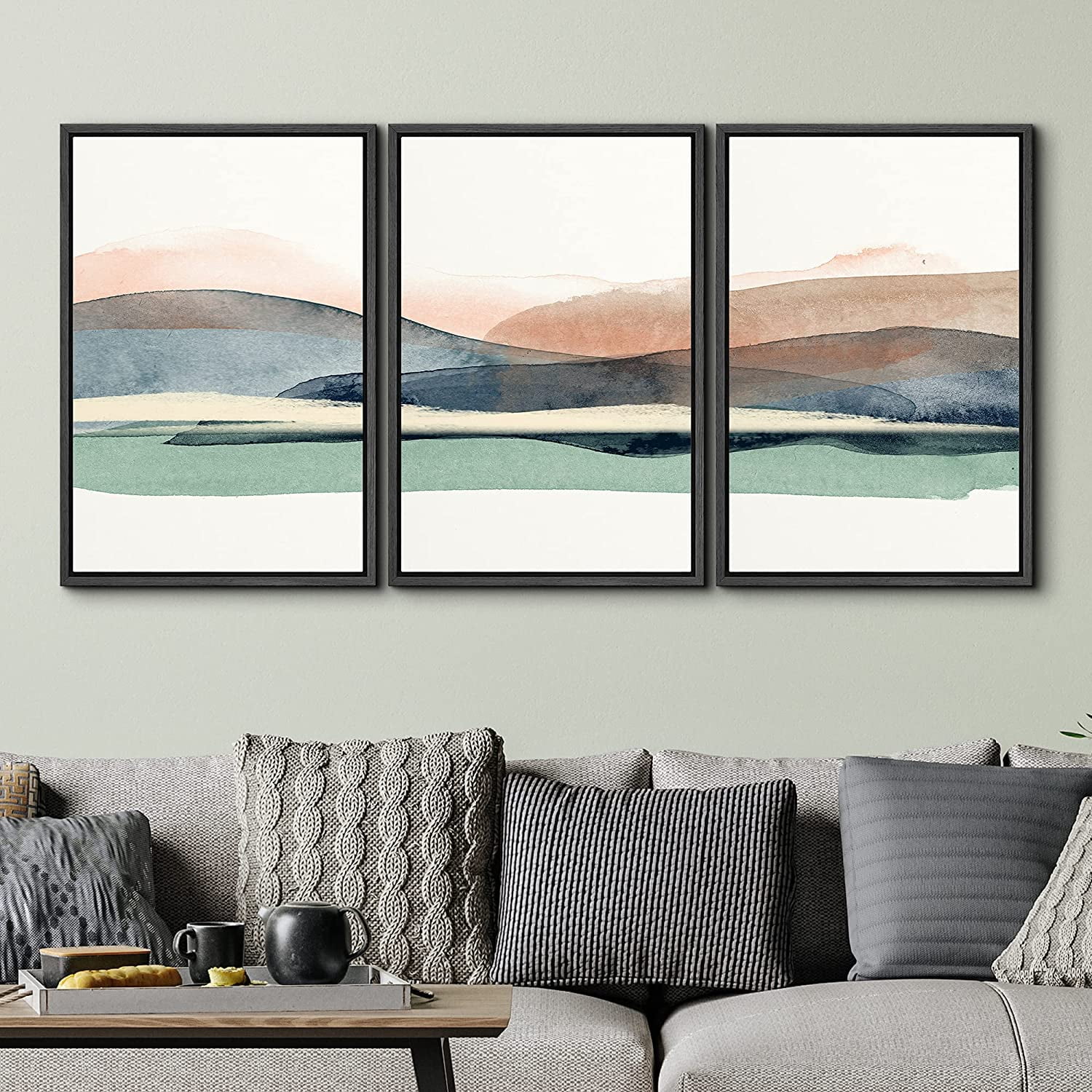 PixonSign Framed Wall Art Print Set Abstract Watercolor Mountains ...