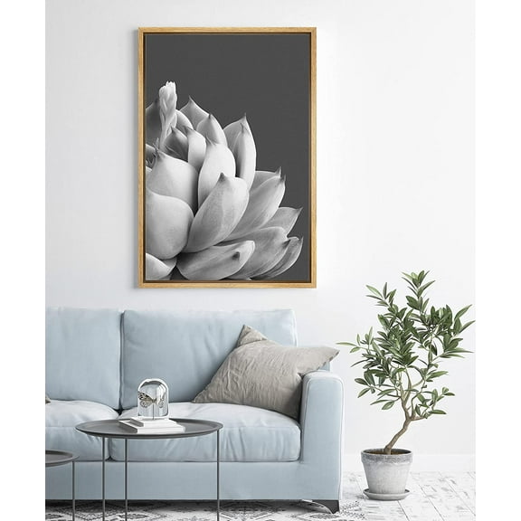 PixonSign Framed Wall Art Print Set Blooming Succulent Side Profile Floral Cactus Photography Modern Art Chic Relax/Calm Grey Dark Black and White for Living Room, Bedroom, Office - 24"x36" Natural