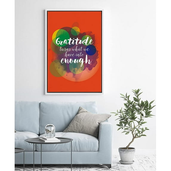 PixonSign Framed Wall Art Print Set Gratitude Orange Watercolor Word Art Inspirational Motivation Typography Modern Art Chic Colorful Multicolor Ultra for Living Room, Bedroom, Office - 24"x36" White