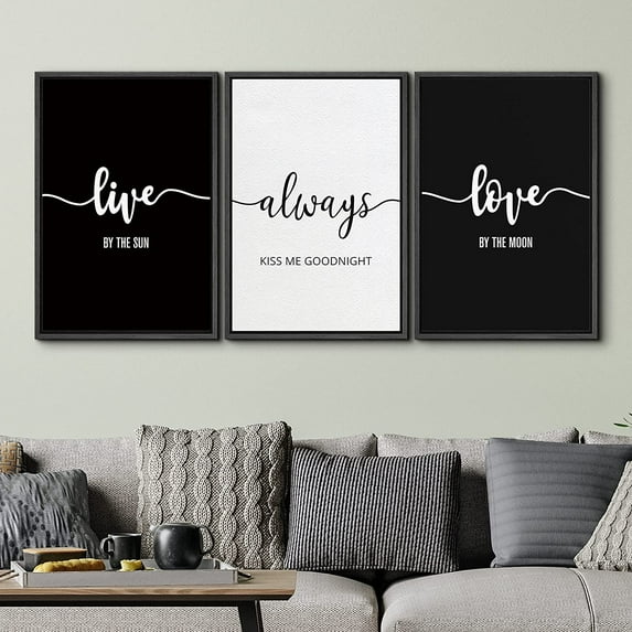 PixonSign Framed Wall Art Print Set Keep Smiling Word Art Inspirational Motivation Typography Modern Art Chic Expressive Cool Black and White for Living Room, Bedroom, Office - 24"x36"x3 Black