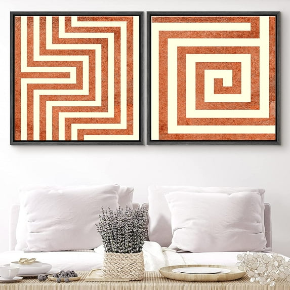 PixonSign Framed Wall Art Print Set Orange and Green Illusion Squares Abstract Shapes Digital Art Modern Art Chic Colorful Multicolor Ultra for Living Room, Bedroom, Office - 16"x16"x2 Black