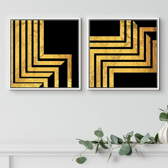 PixonSign Framed Wall Art Print Set Purple and Green Illusion Squares Abstract Shapes Digital Art Modern Art Chic Colorful Multicolor Ultra for Living Room, Bedroom, Office - 16"x16"x2 White